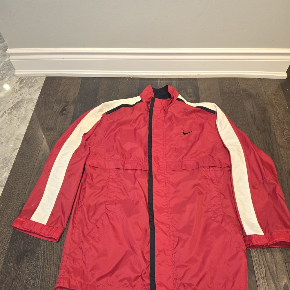 Vintage 90s Nike Windbreaker Red Jacket Black Swoosh Zip Up XL